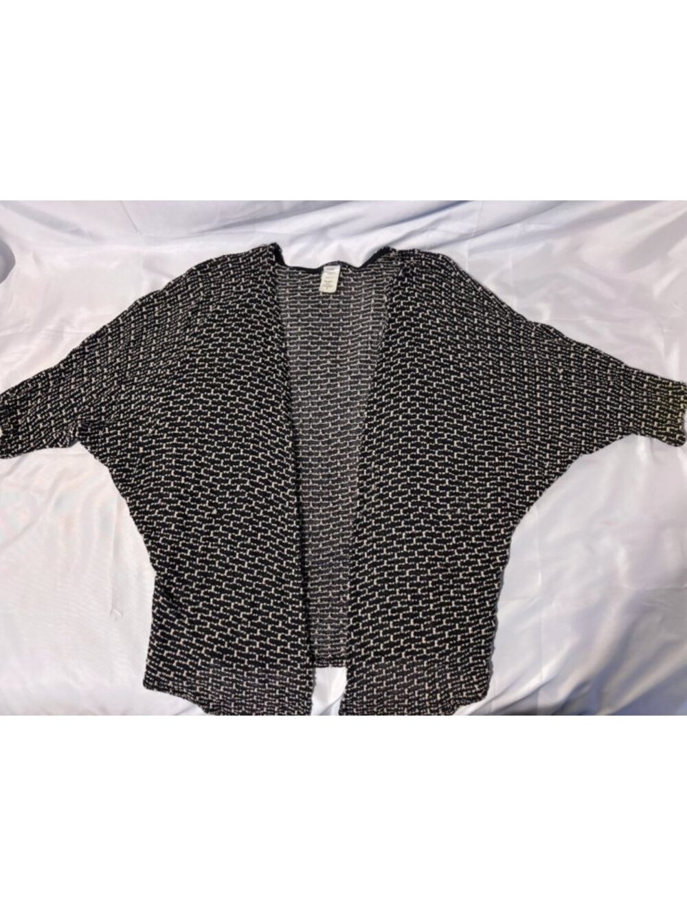 Deb Black & Cream Open Front Knit Cardigan Sweater Women’s Medium Made in USA